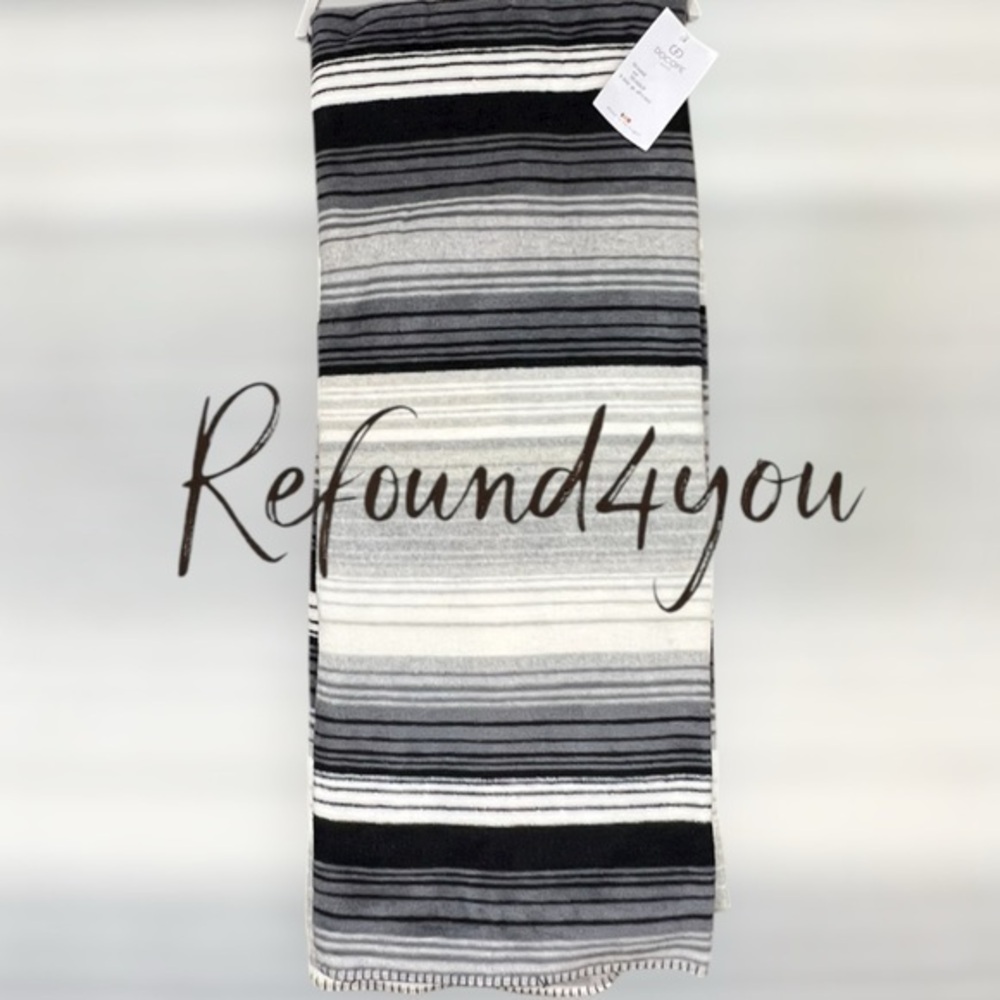 Docofil - ‘Stripes -Black/Gray/White’ Luxury Throw. 51” x 67” NWT. Firm!